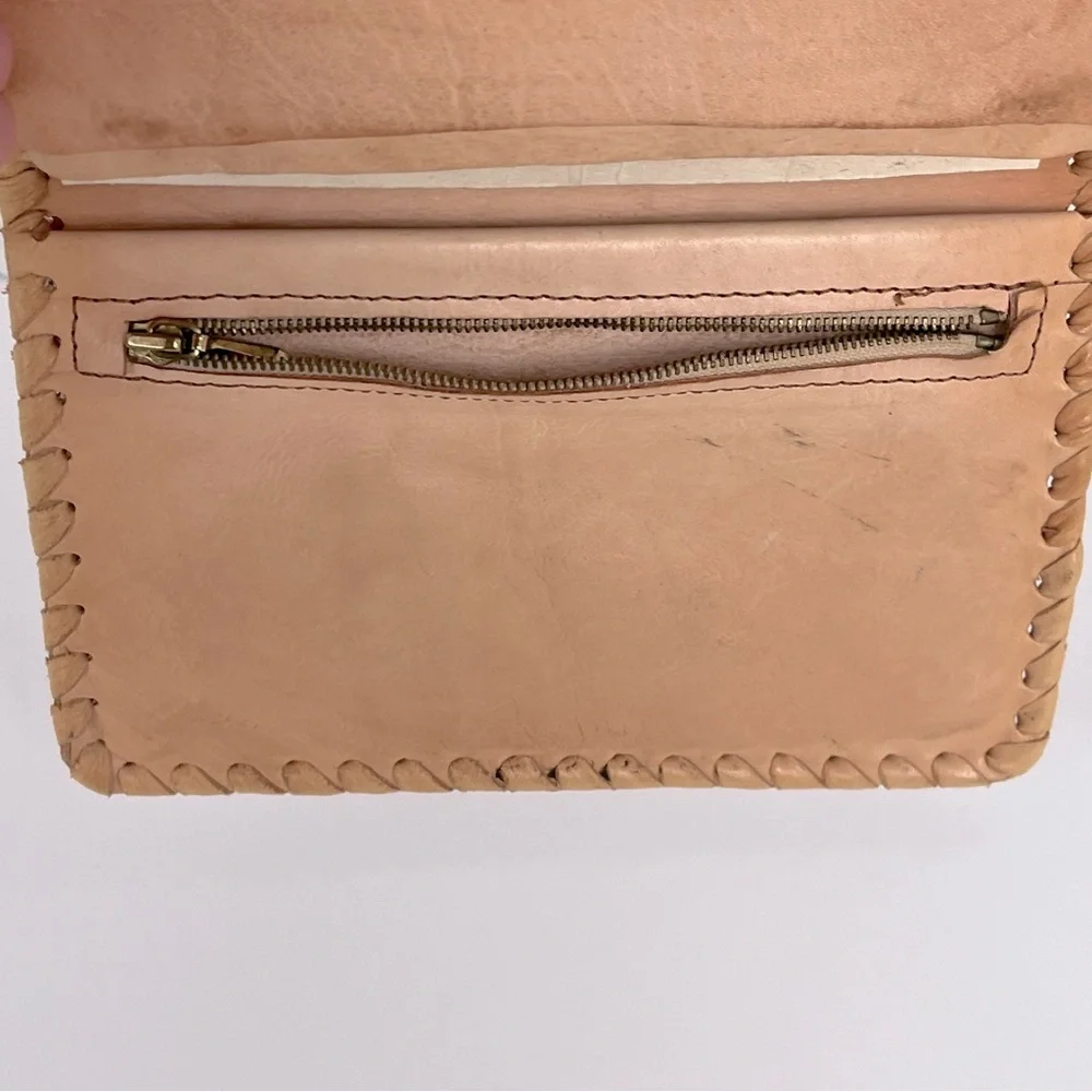 Vintage Tan Leather Bi-Fold Wallet with Embossed Deer; Grandpa,